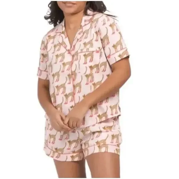 Bouffants & Broken Hearts Pink Animal Leopard Red Stilettos Print Pajama Set